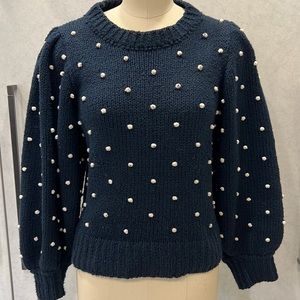 Ulla Johnson puff sleeve pom pom confetti sweater navy white sz M